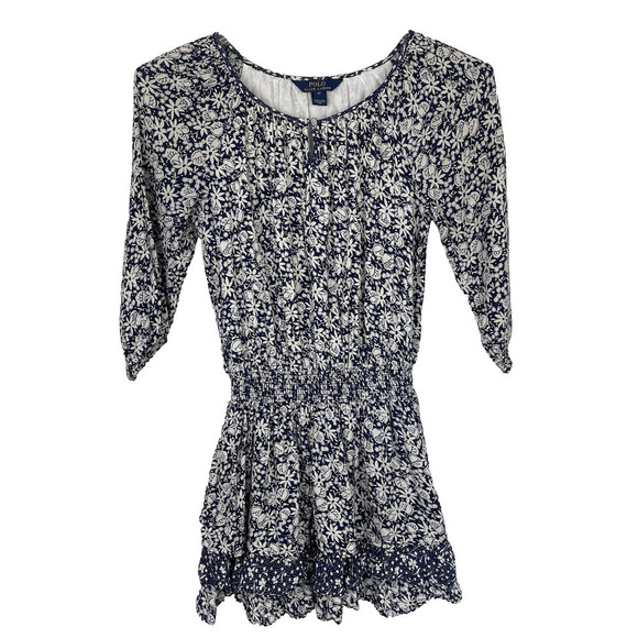Polo Ralph Lauren Dresses & Skirts - Polo Ralph Lauren Tiered Mini Dress Women Size 12 Navy Floral Western Festival
